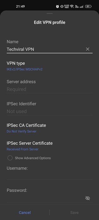 Désactiver les paramètres VPN/proxy