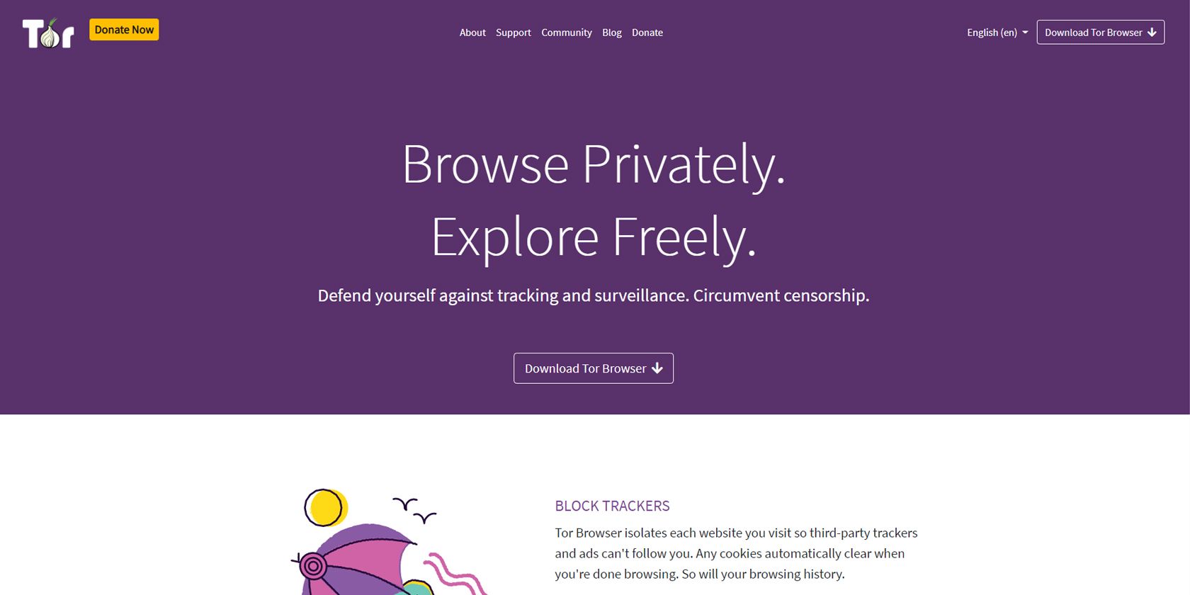 Page d'accueil du projet Tor
