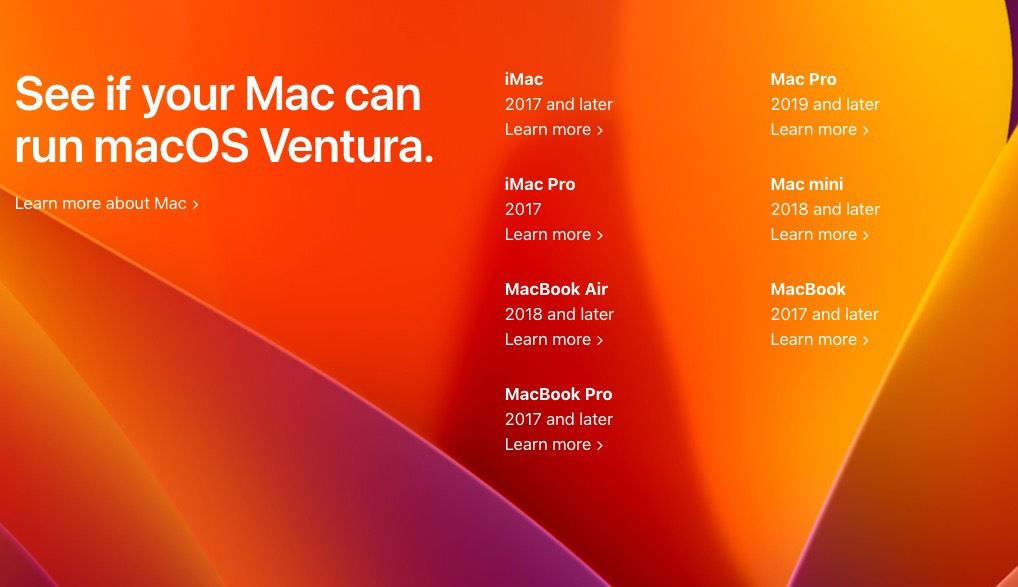 Prise en charge du modèle macOS Ventura