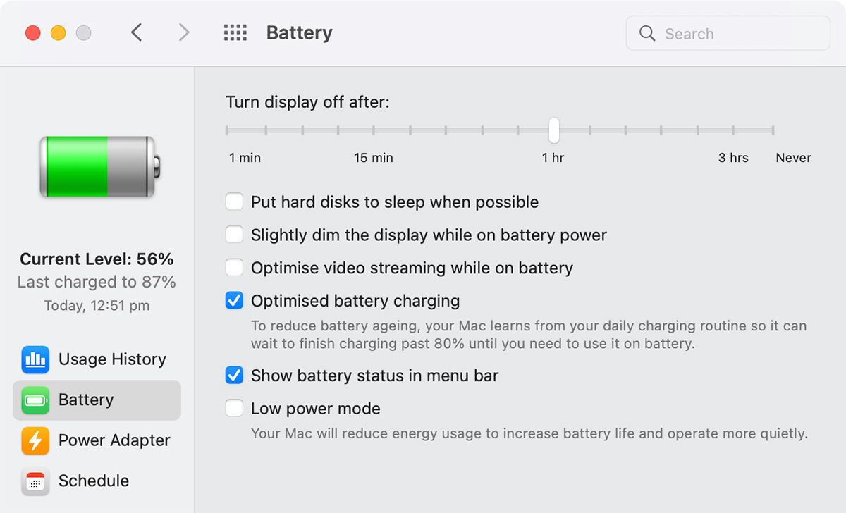Charge de batterie optimisée sur Mac
