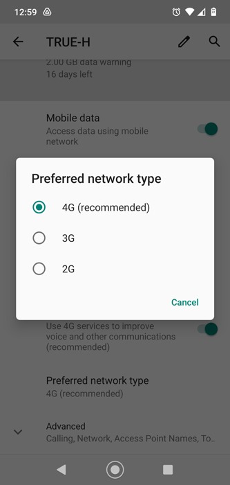 Les données mobiles ne fonctionnent pas Type de réseau Android