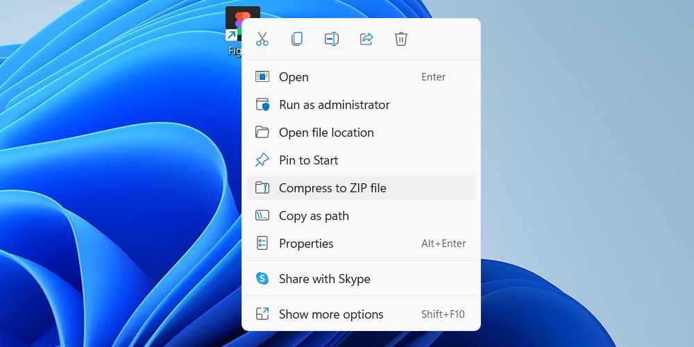 l'option compresser en fichier zip dans le menu contextuel de Windows