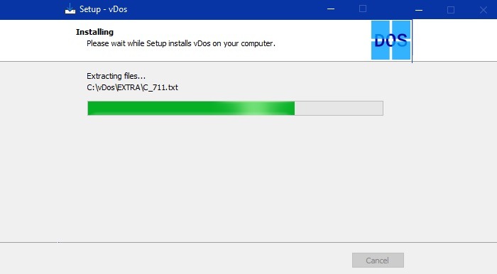 Installation de Vdos Windows10 Extraction de fichiers