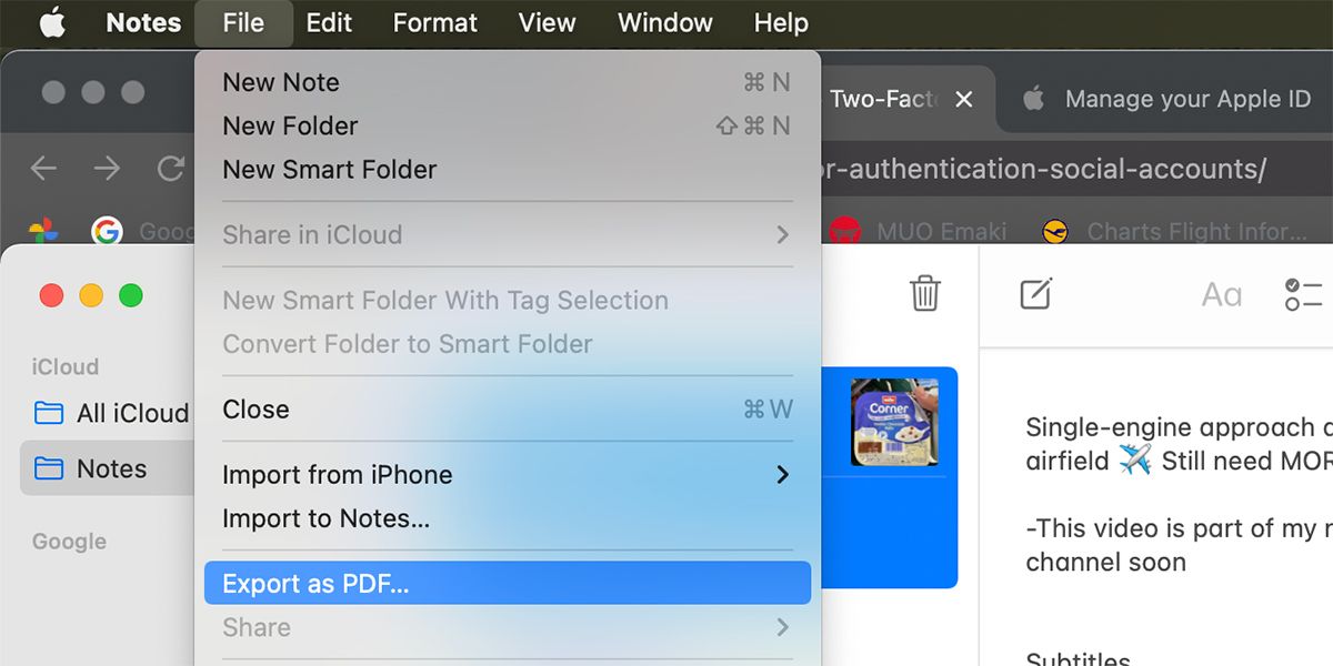 Exporter la note au format PDF sur Mac