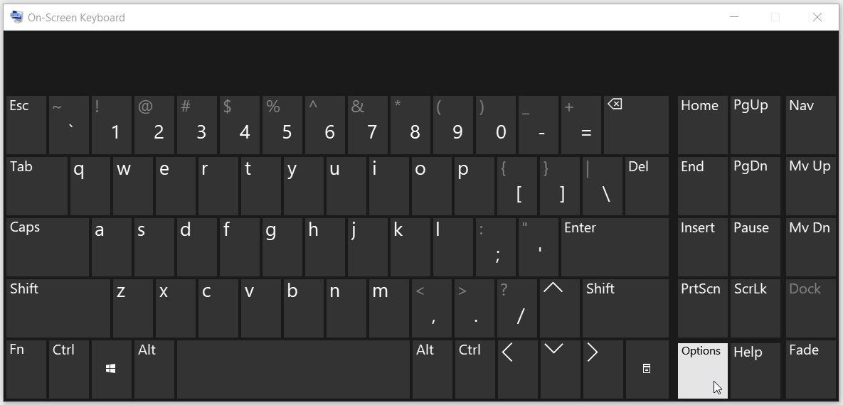 Sélection d'options sur le clavier à l'écran