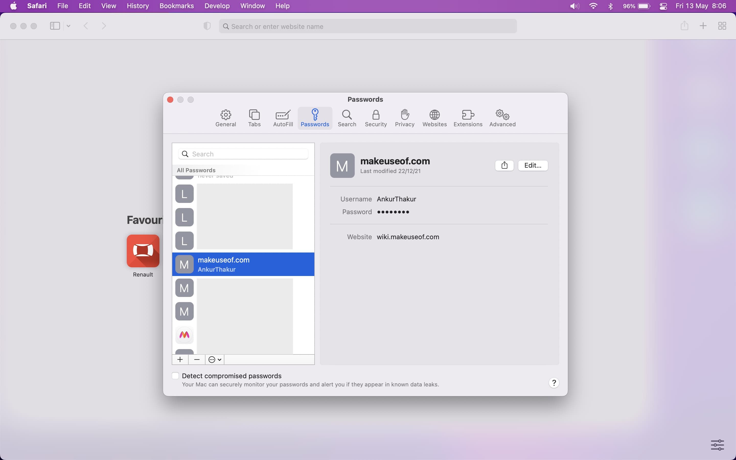 Mots de passe enregistrés dans Safari sur Mac