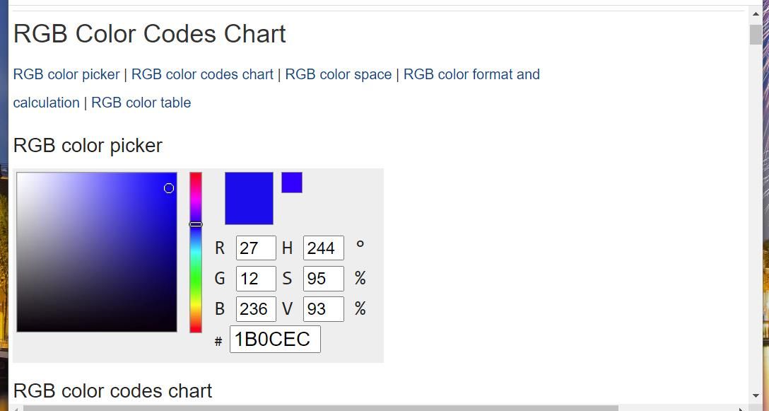 Une palette de sélecteur de couleurs RVB