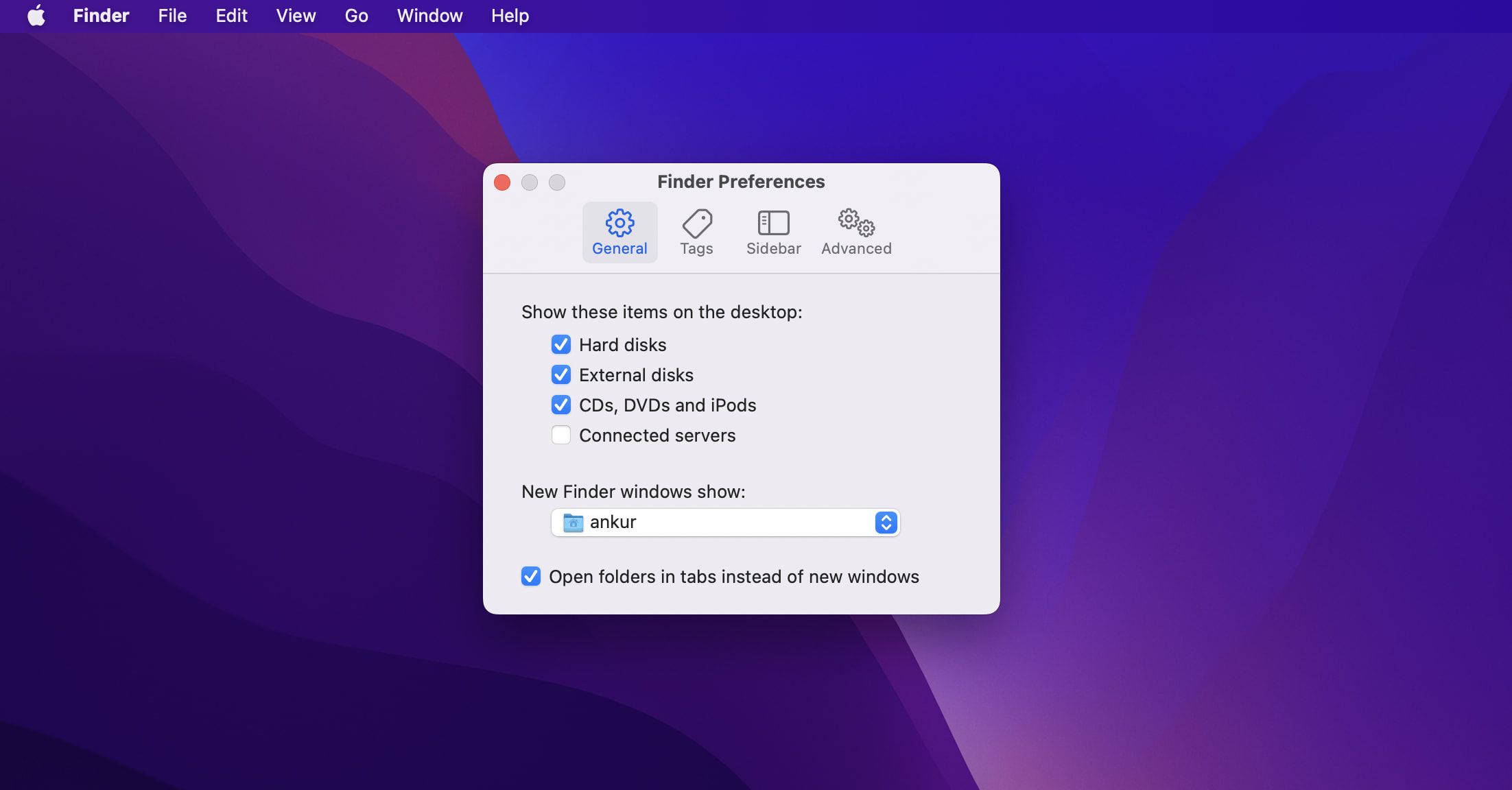 Nouvelle option d'affichage des fenêtres du Finder dans les préférences du Finder sur Mac