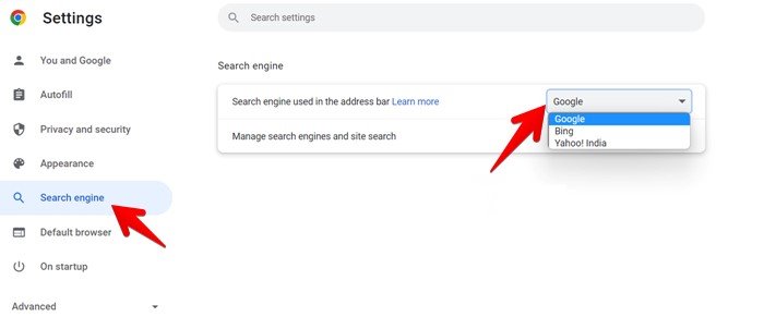 Modification du moteur de recherche Chrome