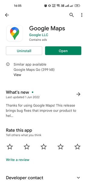 mettre à jour l'application Google Maps