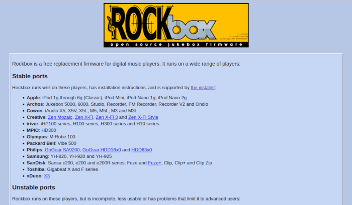 Installation de Rockbox Site Web de Rockbox