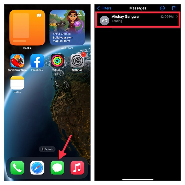 Ouvrir l'application Messages sur iPhone