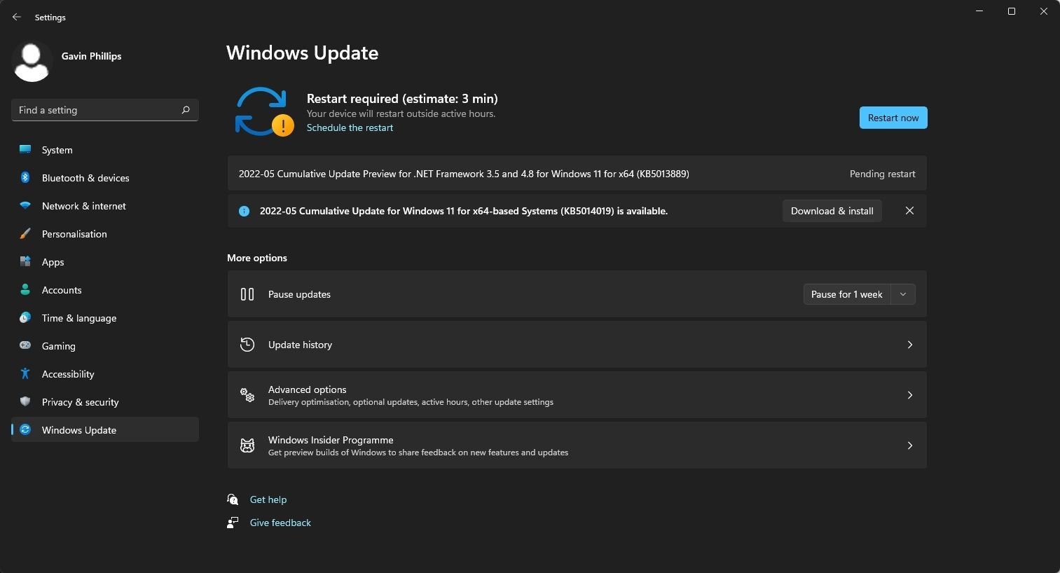 redémarrage de la mise à jour Windows 11 requis