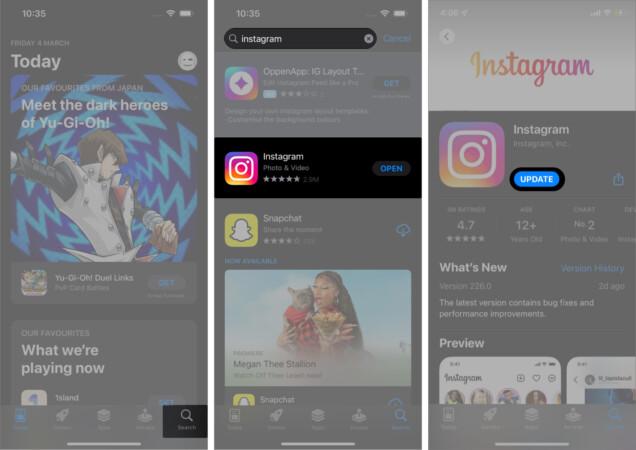 Mettre à jour l'application Instagram sur iPhone