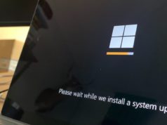 A Windows system update message