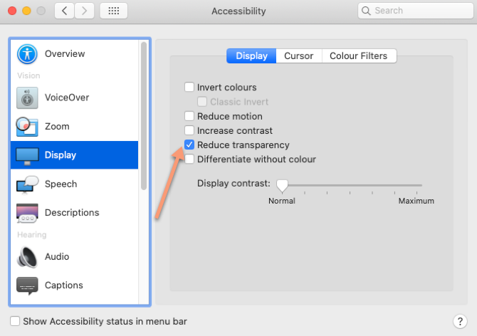 Paramètres d'accessibilité Mac
