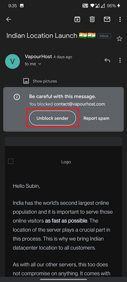 débloquer l'expéditeur gmail