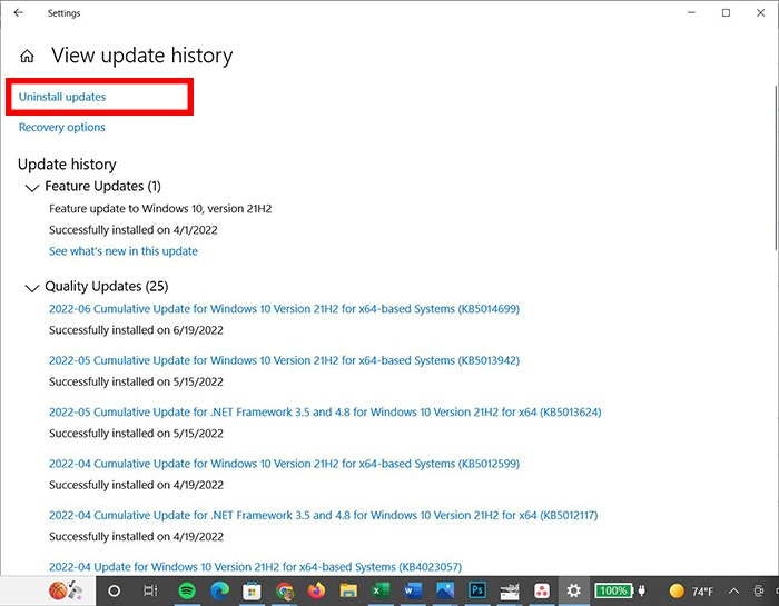 Mauvaise configuration du système Désinstallation de Windows Update