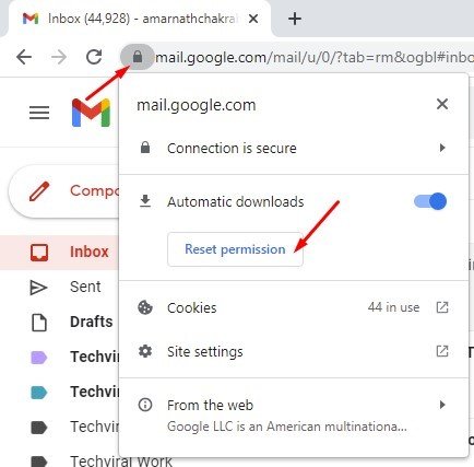 Réinitialiser les autorisations pour Gmail