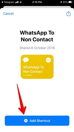 Installation du raccourci Whatsapp Siri