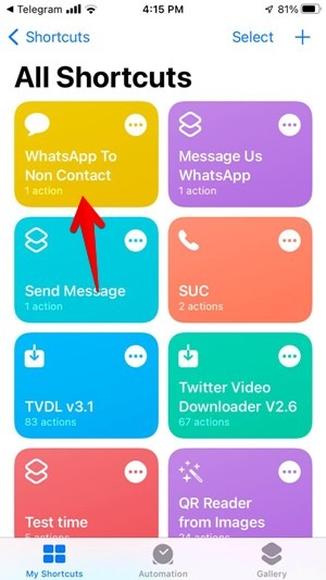 Exécuter le raccourci Whatsapp Siri