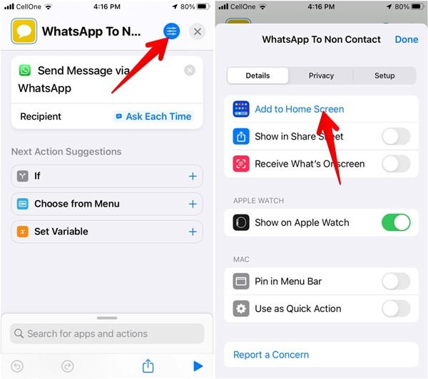 Raccourci Whatsapp Siri Ajouter à l'écran d'accueil
