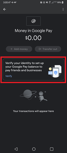 Google Pay ne fonctionne pas pour essayer de vérifier la vérification de l'identité