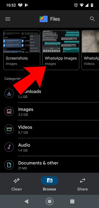 Trouver des fichiers téléchargés Android Whatsapp Images
