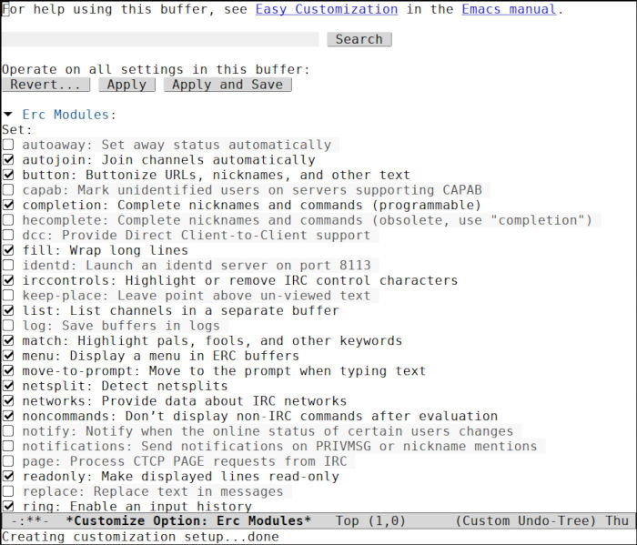 Liste des modules Emacs Irc 18 Erc