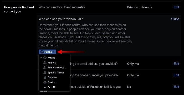 Masquer le statut de changement de votre liste d'amis Facebook