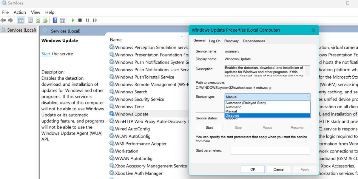 Désactiver les mises à jour Windows dans l'utilitaire Services