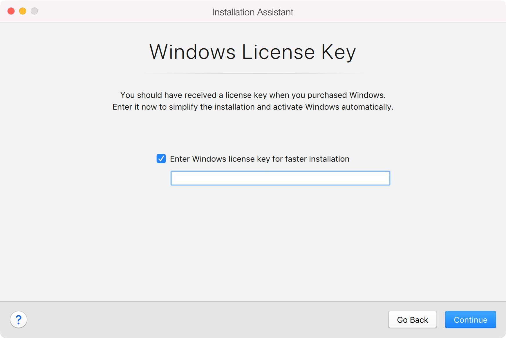 Saisir une clé de licence Windows dans Parallels Desktop