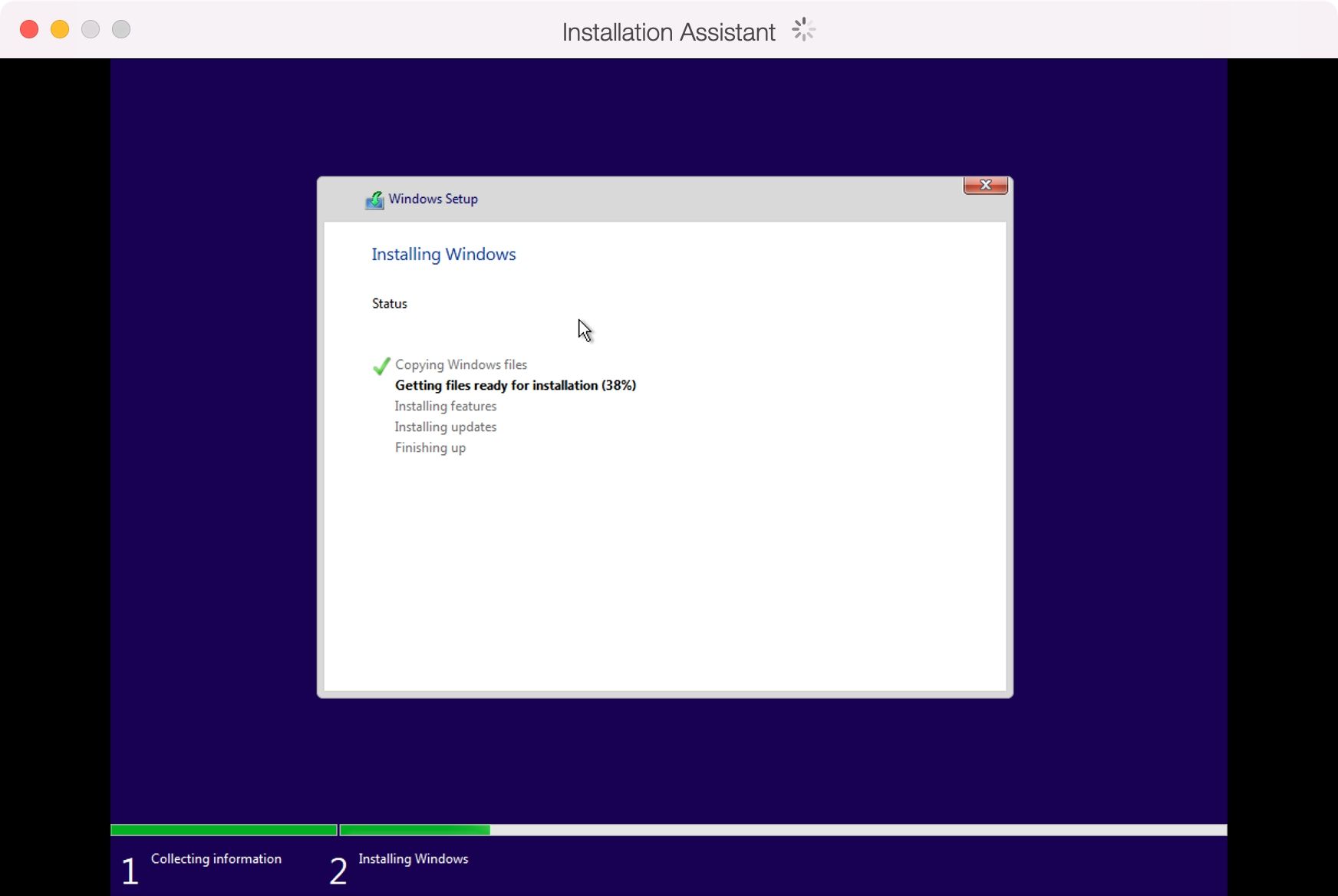 Parallels Desktop démarrant un programme d'installation de Windows 11 sur macOS
