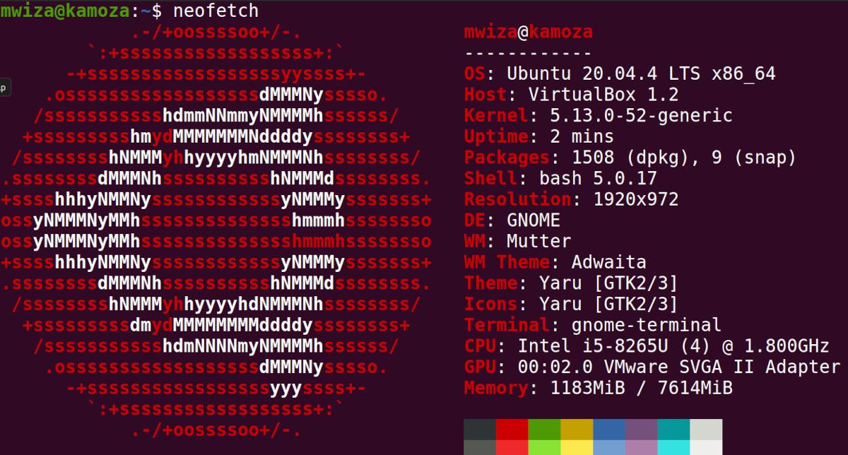 terminal linux affichant les informations système via l'application neofetch