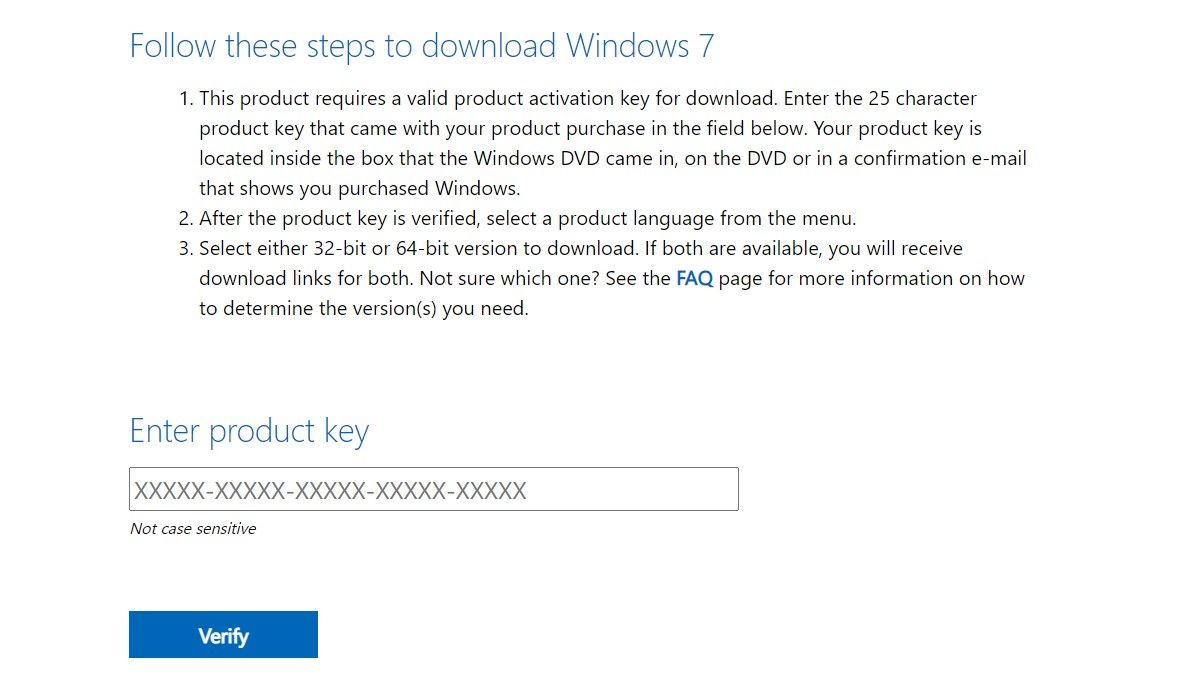 Page de téléchargement Windows 7