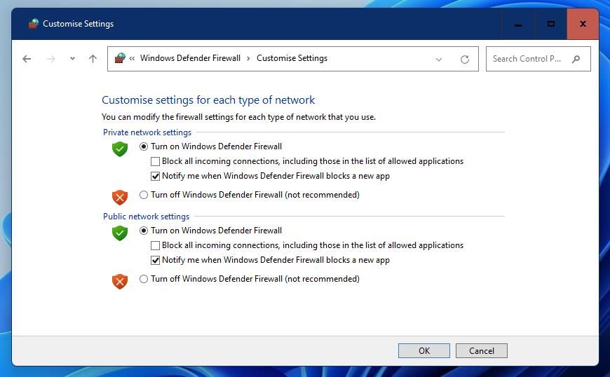 Les options de désactivation de Windows Defender
