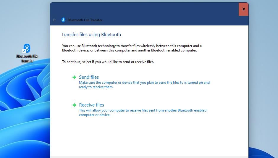 La fenêtre Transfert de fichiers Bluetooth