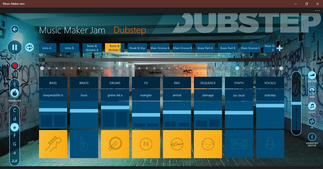 Style Dubstep dans l'application Music Maker Jam pour Windows
