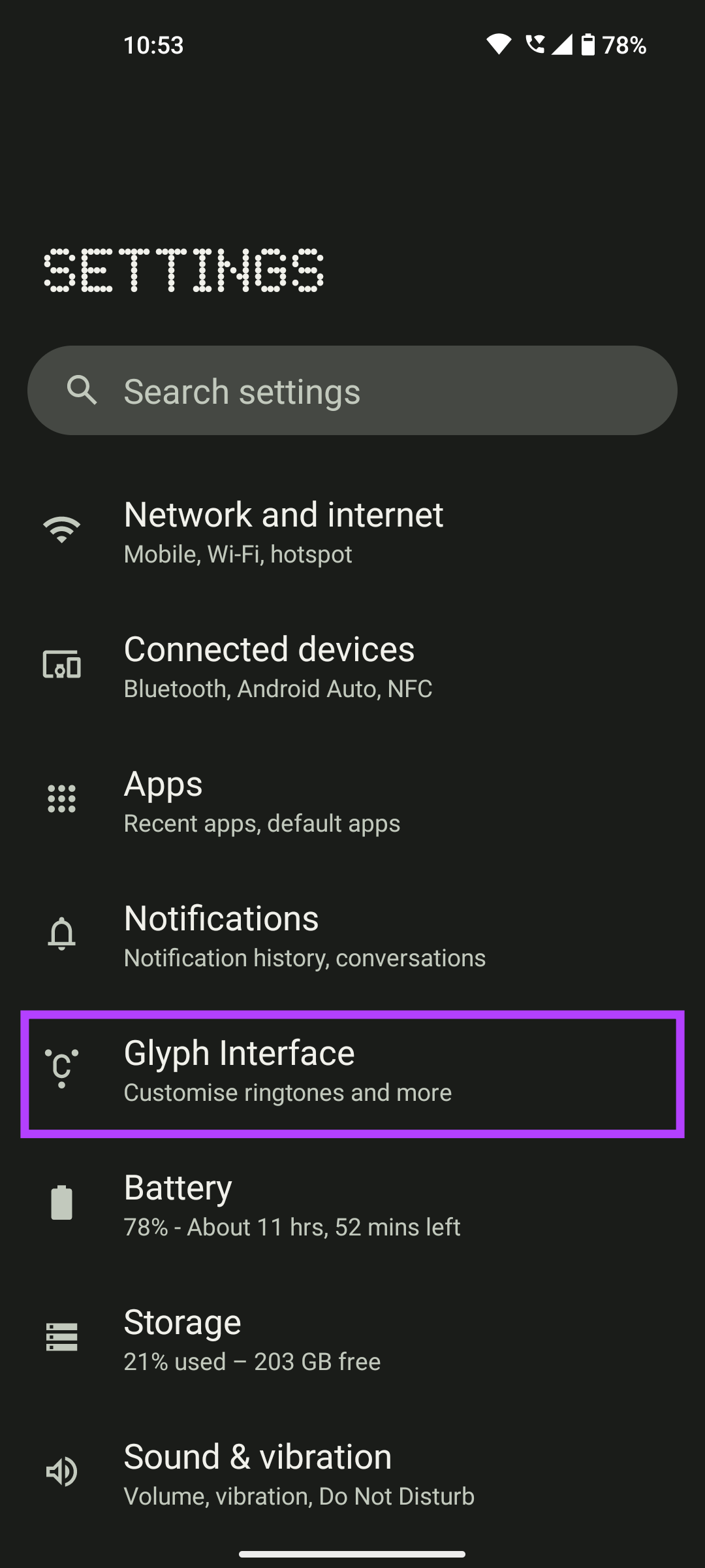 Interface glyphe