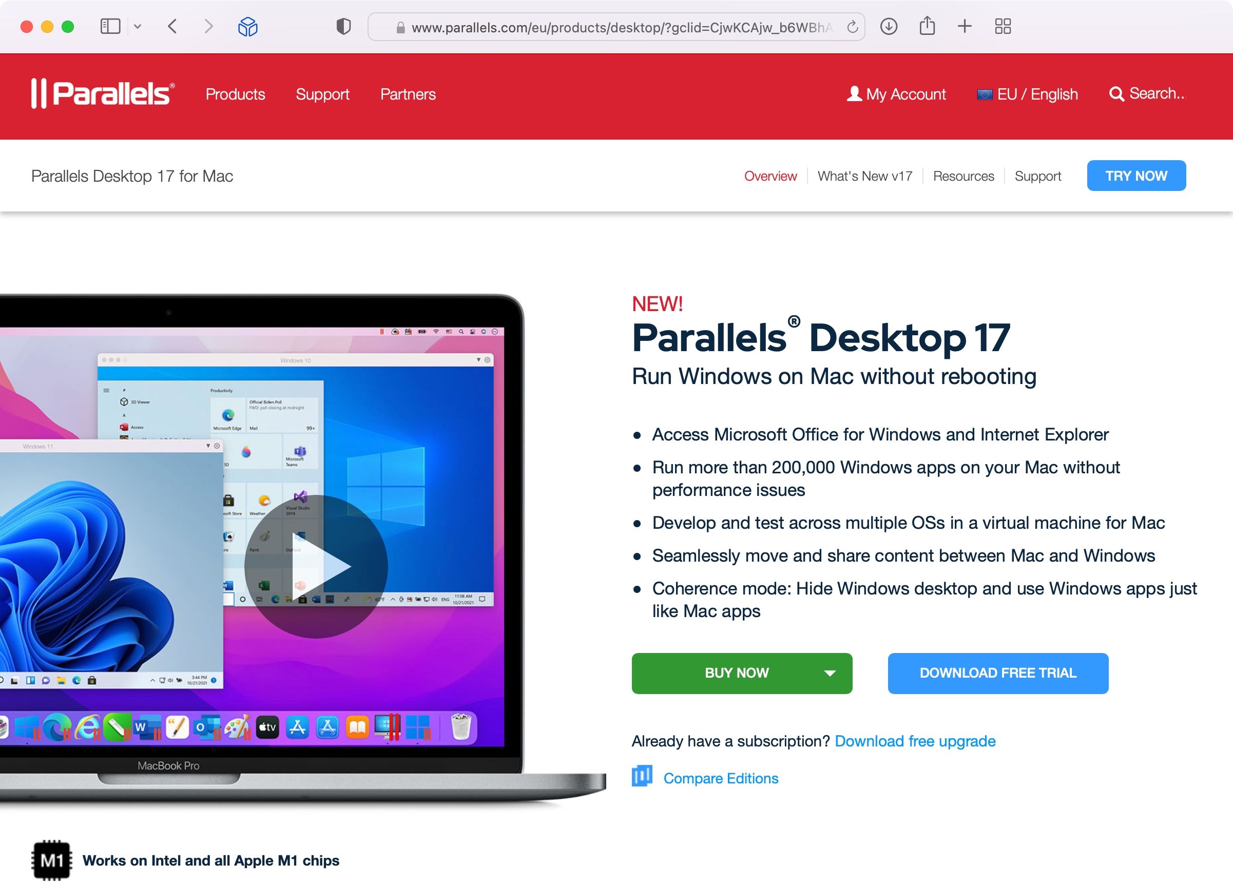 Présentations de Parallels Desktop pour Mac sur le site officiel