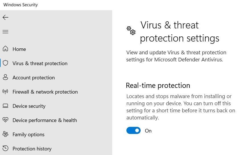 Protection en temps réel dans la sécurité Windows