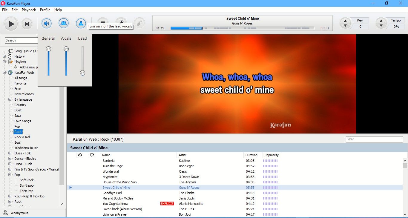 Lecture de chanson karaoké sur Kara Fun Player pour Windows 