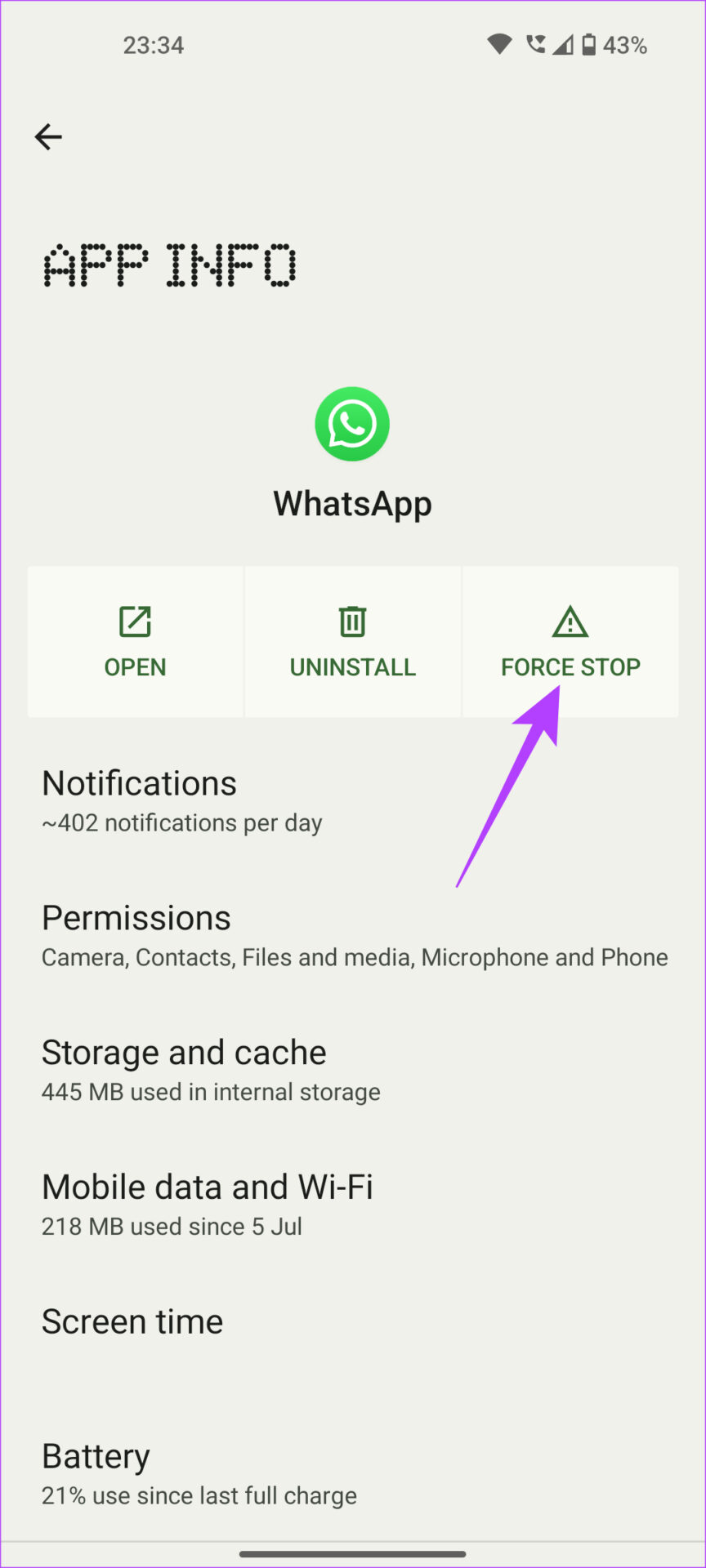 forcer l'arrêt de WhatsApp