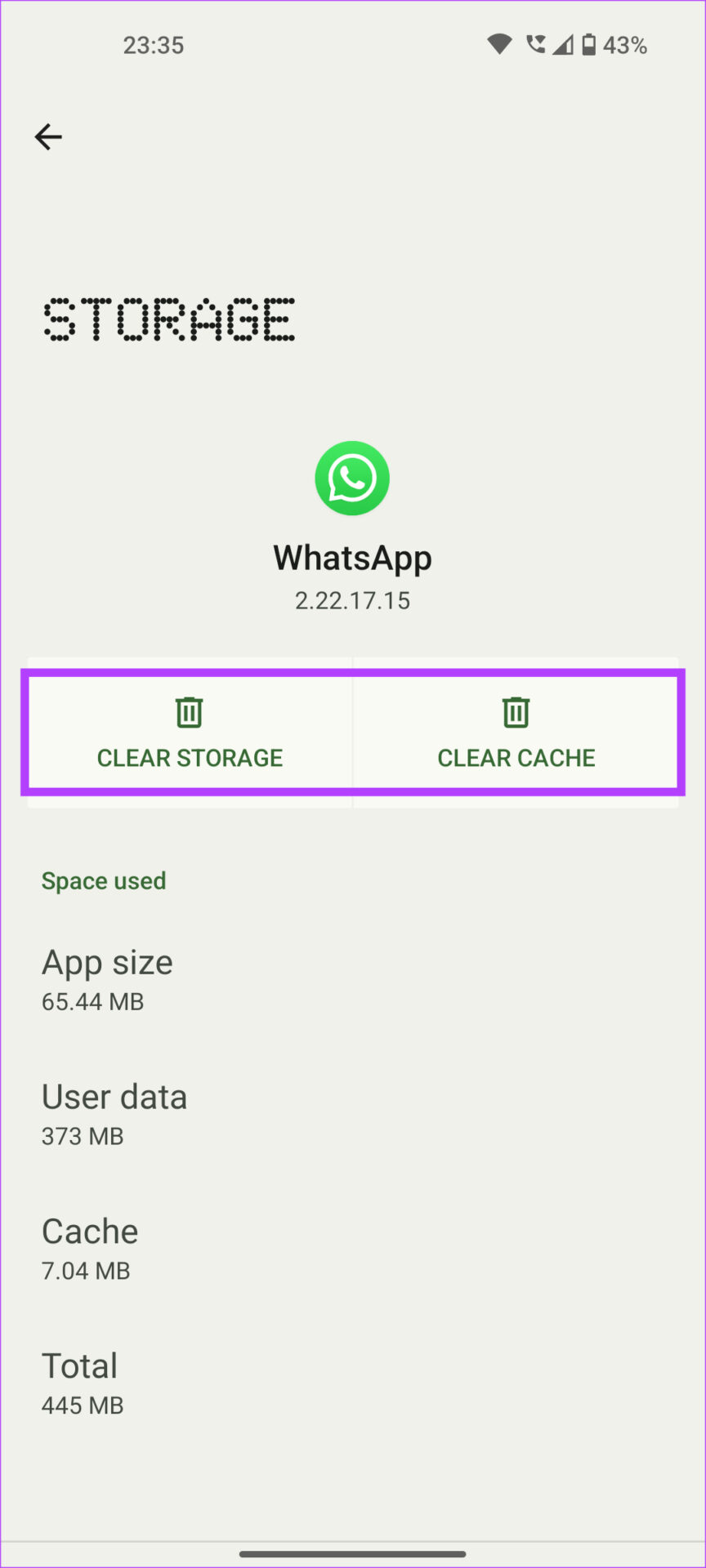 stockage cacha dn clair pour WhatsApp