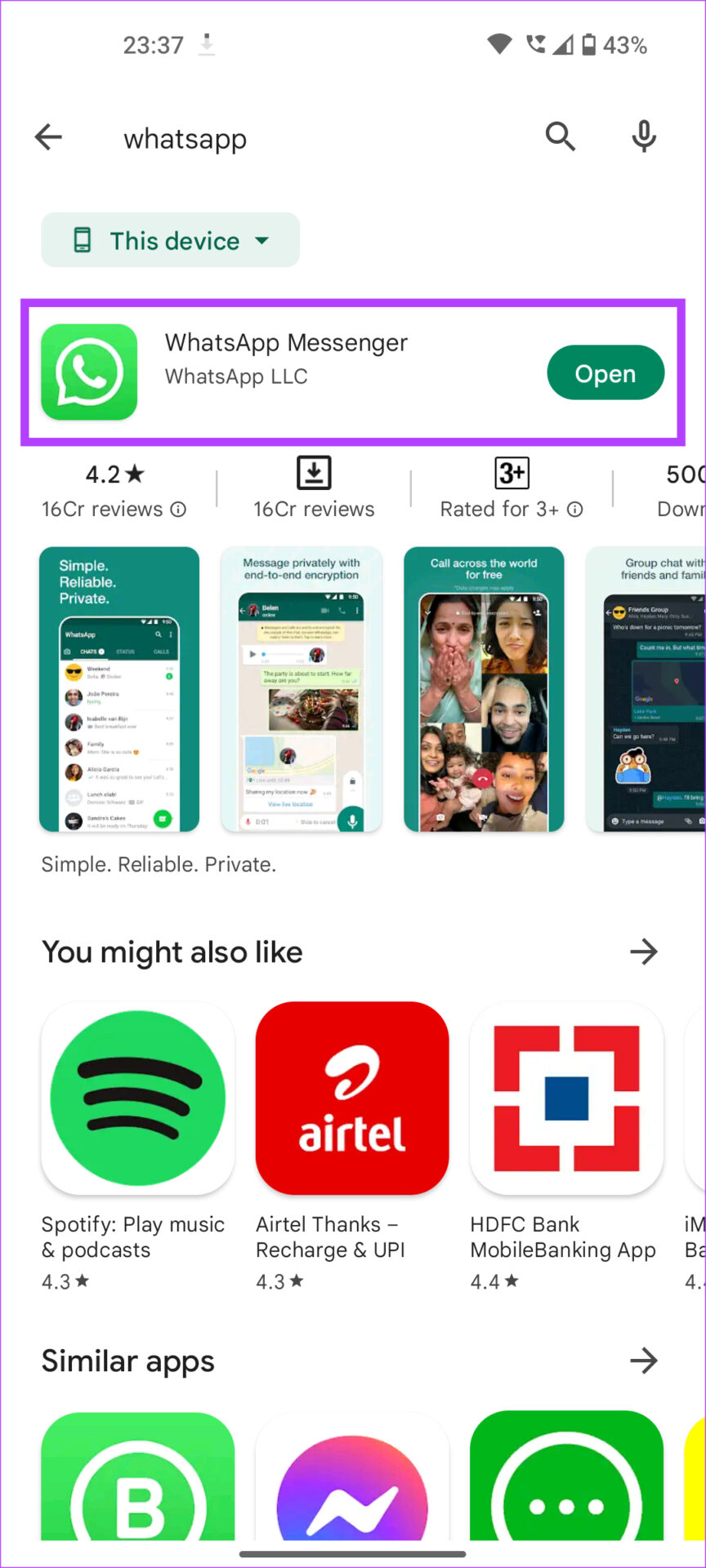 WhatsApp sur Play Store