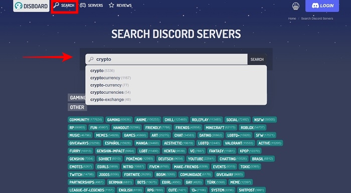 Rechercher des serveurs Discord Disboard Search