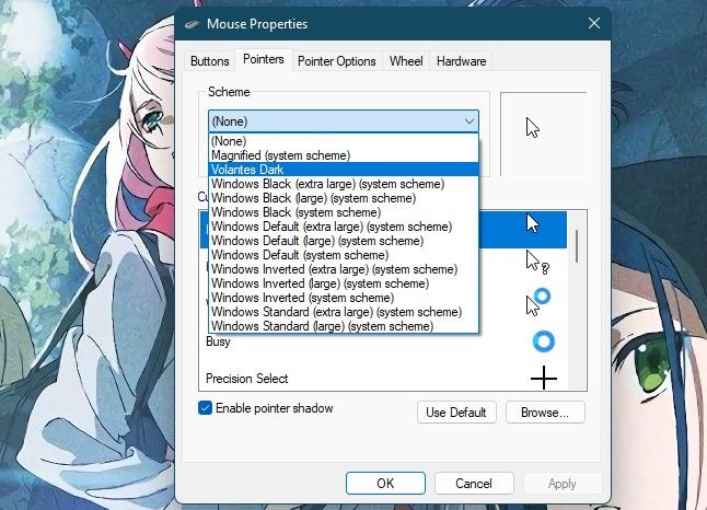 Menu Propriétés de la souris sous Windows 11