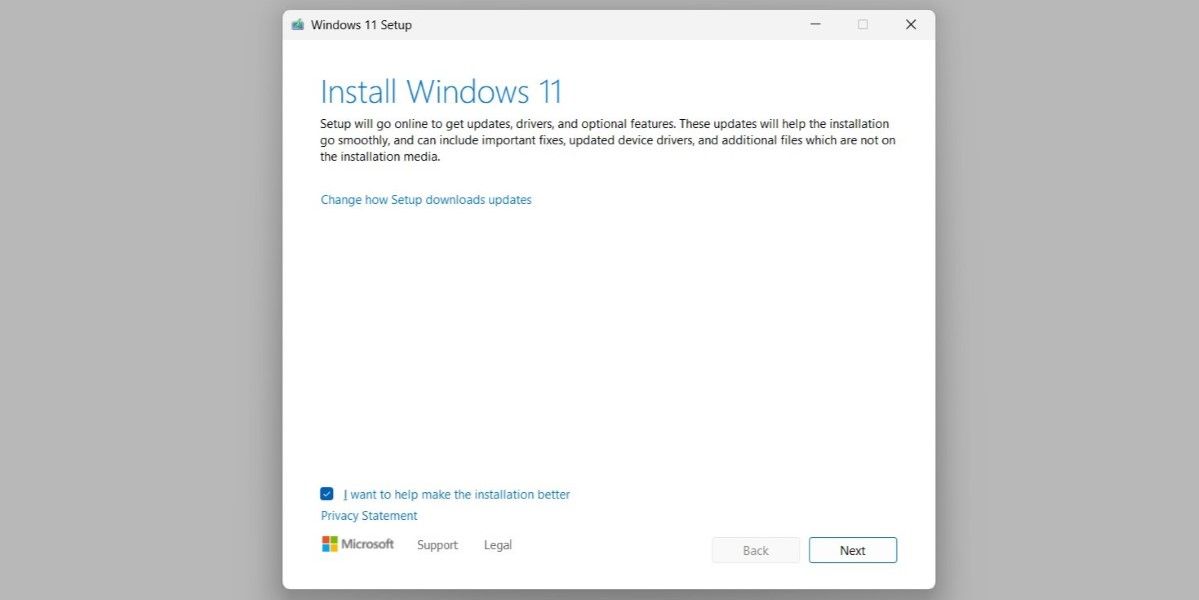Fenêtre de configuration de Windows 11