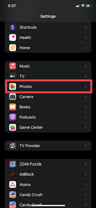 accédez aux paramètres Photos dans iOS 16