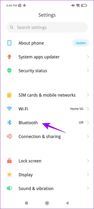Ouvrez le menu Bluetooth dans l'application Paramètres